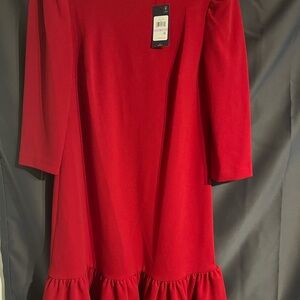 Elegant Red Ruffle Hem Dress